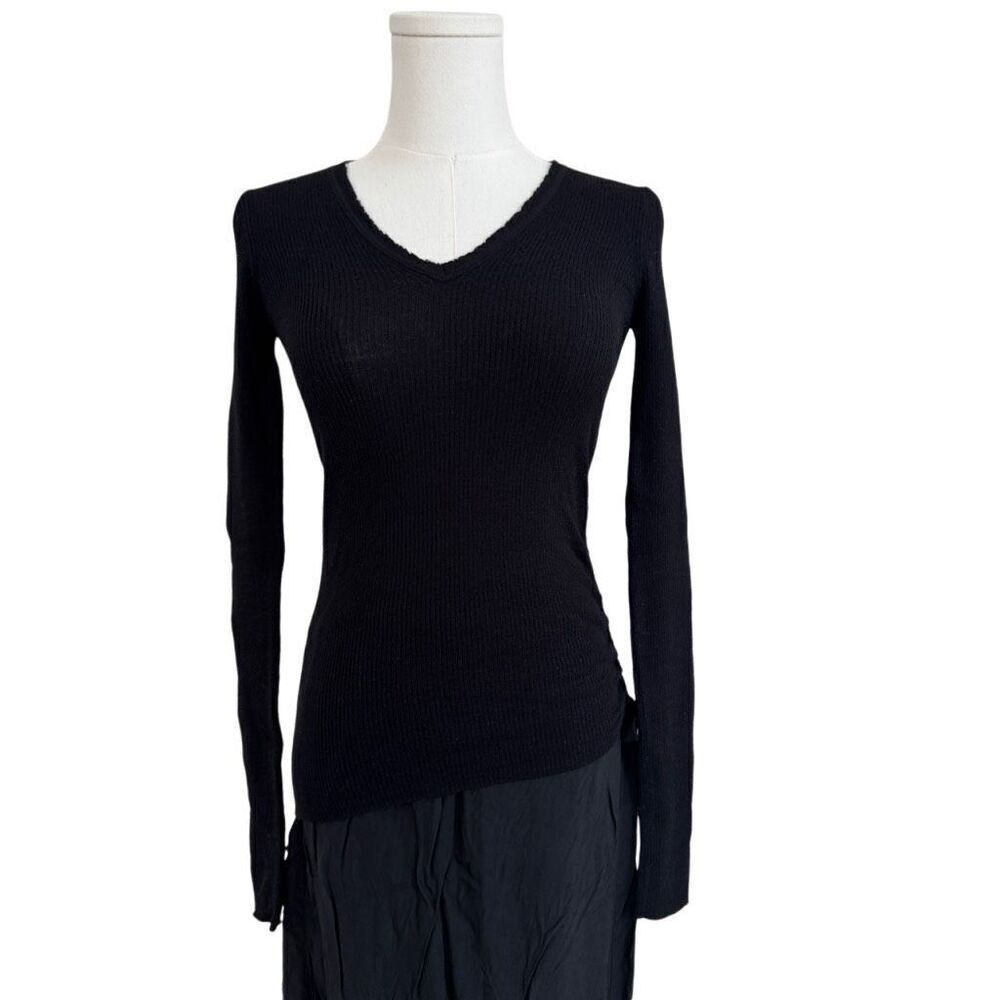 All saints black merino wool knit ruched v-neck sweater sz xs